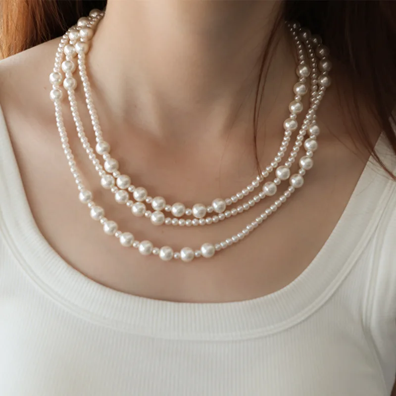 New Design Vintage Stylish Sweater Chain Fashionable Jewelry Pearl Long Necklace for Girls