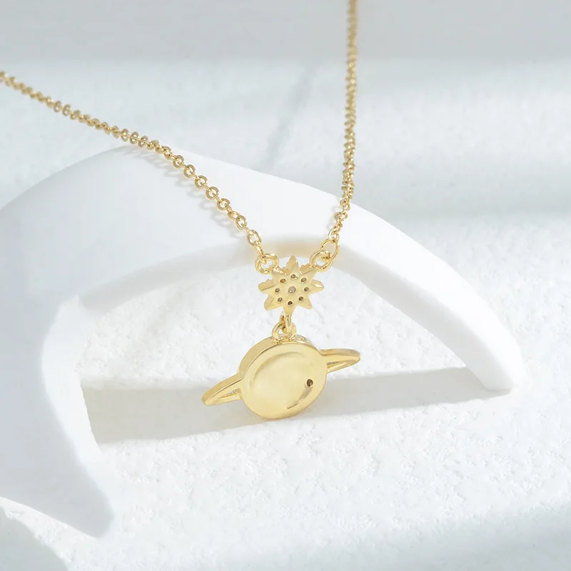 Rhinestone Planet Saturn Pendant Long Sweater Chain Necklace Female Party Jewelry Luxury For Women Girls Birthday Gift