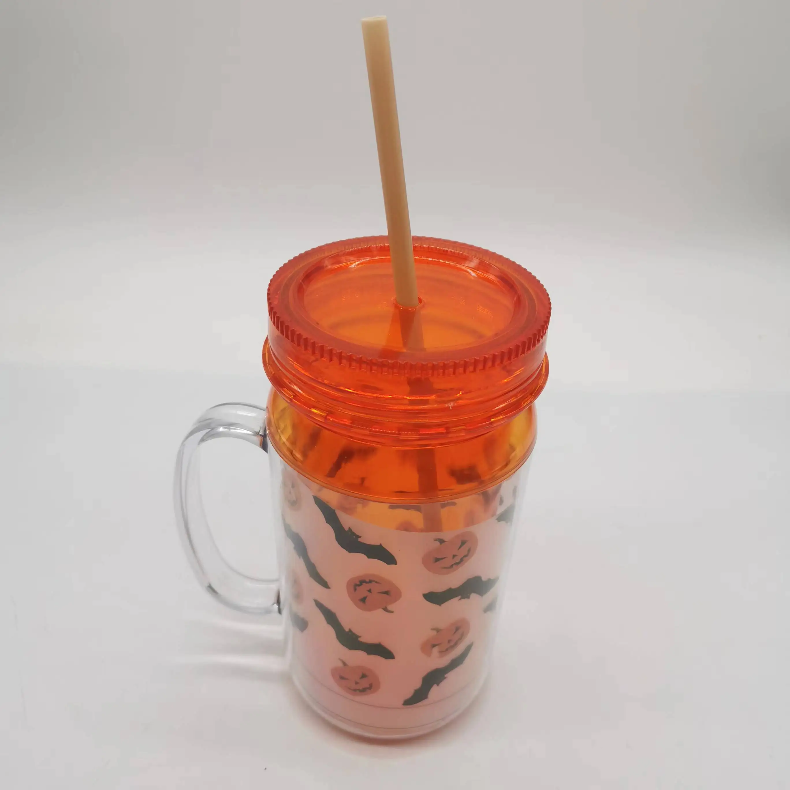 Halloween large capacity plastic water bottle with straw and pattern marking reusable drinking bottle for bar parties