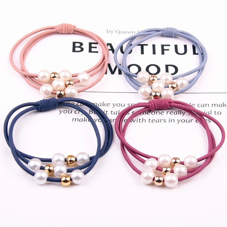 Wholesale Girls Korean version pearl hair ring  rubber band hair rope new knotted head rope for women