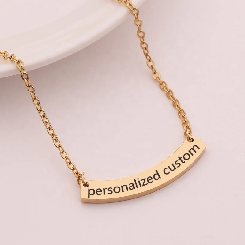 Sini Jewelry Personalized Nameplate Necklace Stainless Steel Customized engraved Logo Pendant Name 24K gold bar Necklace designs