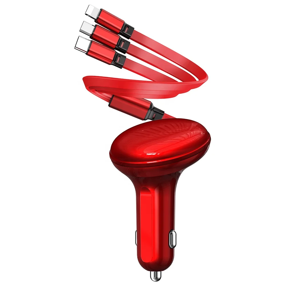 Type C micro car charger 5V 9V 3 in 1 multi cables retractable port 1m car charger 12V max charging cable