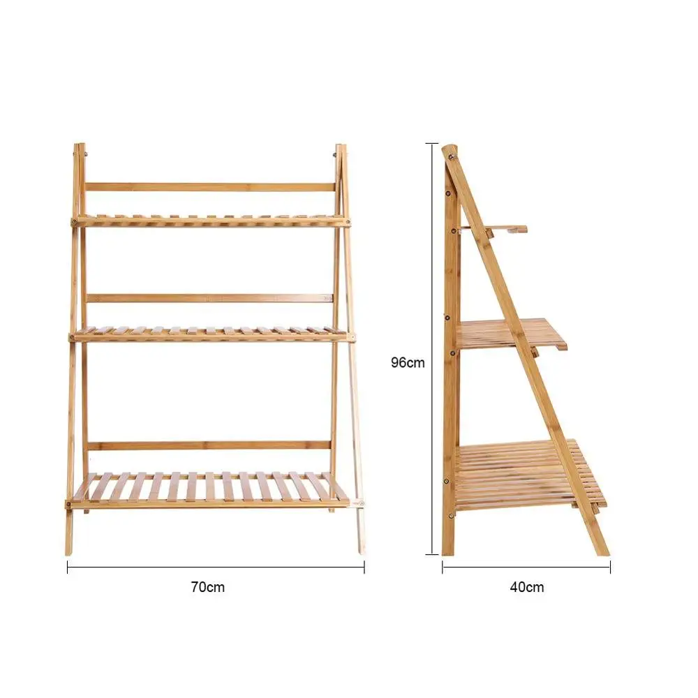 Folding Bamboo Plant Stand Shelf Flower Pots Organizer Plant Pots Rack