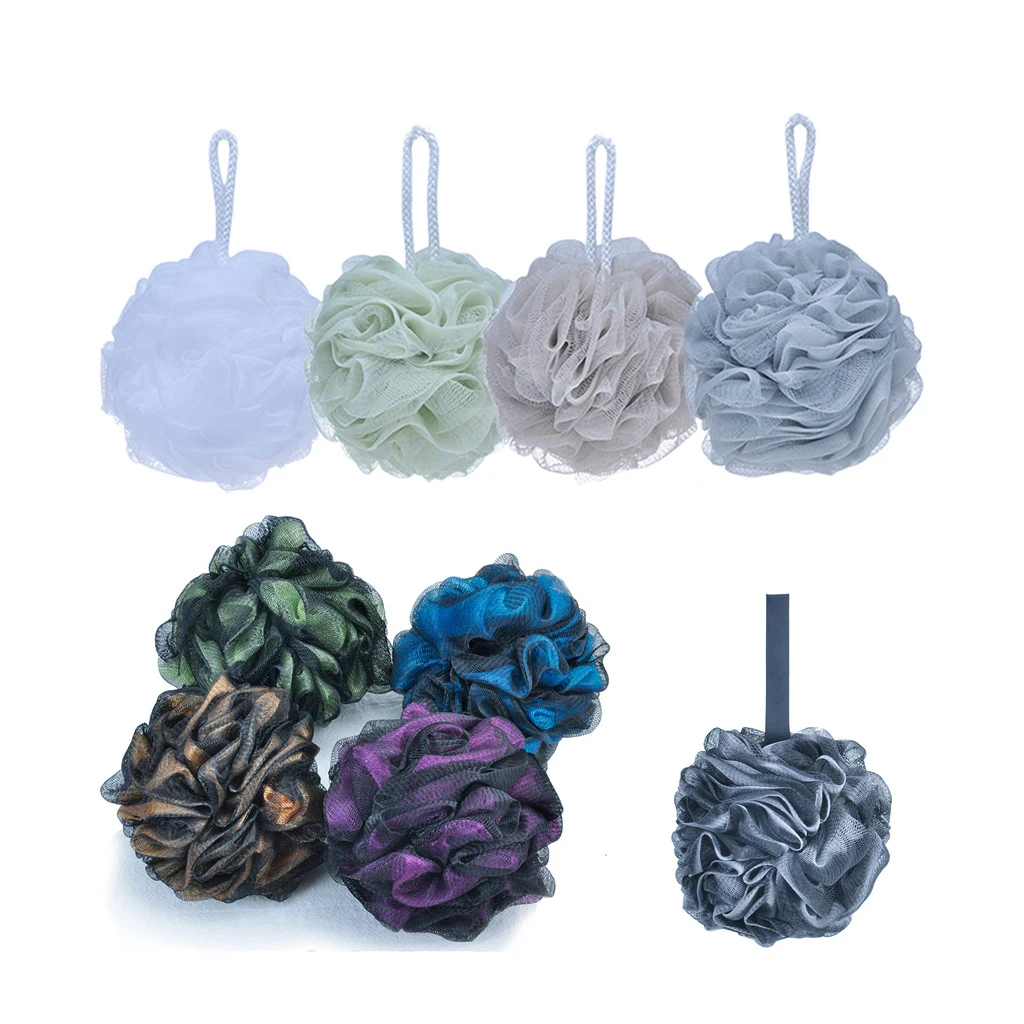 hot sale cheap price Monochrome Pure  Bath Flower Sponges Scrubbing Exfoliating Shower Bath Balls