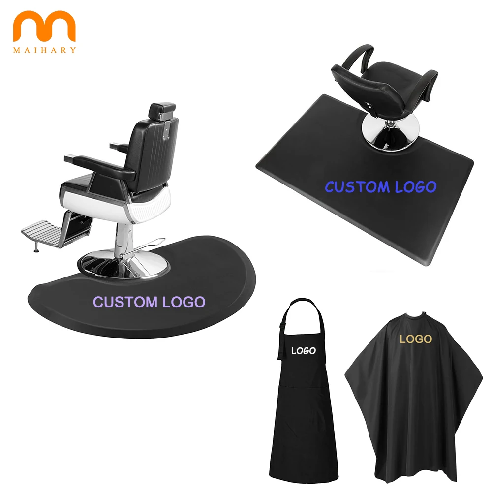 High Quality Waterproof Non-slip PU PVC Barbershop Salon Floor Mat Black Barber Anti-fatigue Relaxing Chair Mat With Custom Logo