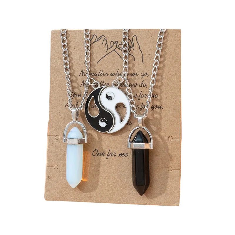 2 Pcs/set Bullet Shape Colorful Natural Crystal Choker For Couples Magnetic Buckle Matching Love Heart Pendants Necklaces