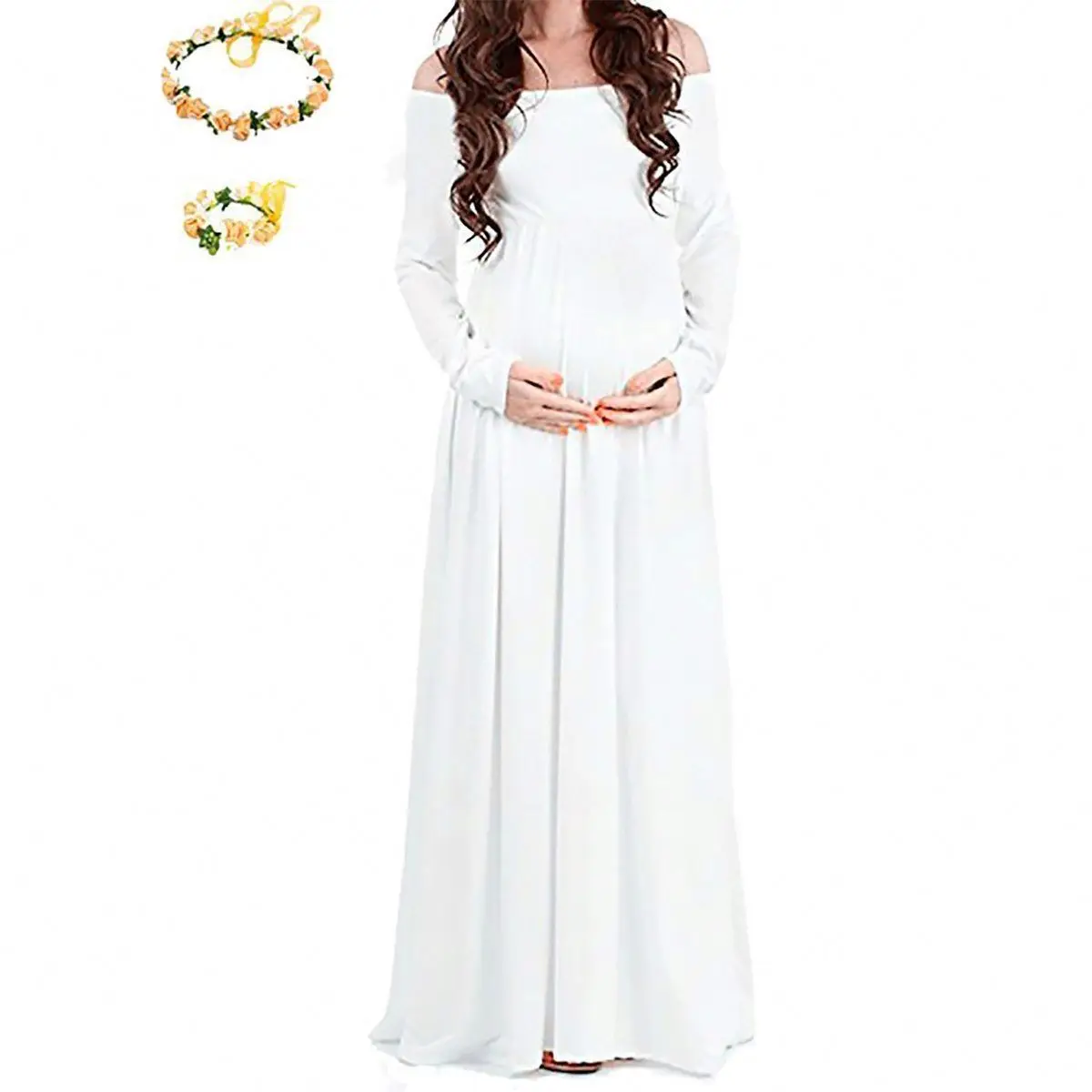 2021 High Quality Women Pregnancy Fashion Elegant Long Sleeve Dress For Photo Shoot Pregnant Clothes Wholesale Free Shipping