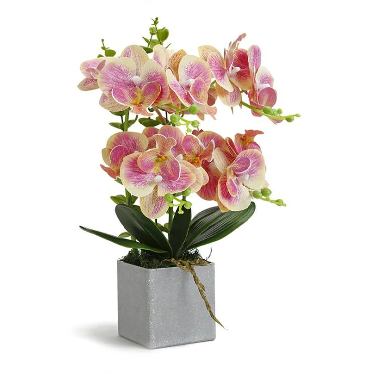 Wholesale Faux Silk Latex Phalaenopsis Orchids Flower Bonsai Home Wedding Decor Real Touch Artificial Orchids With Ceramic Pot