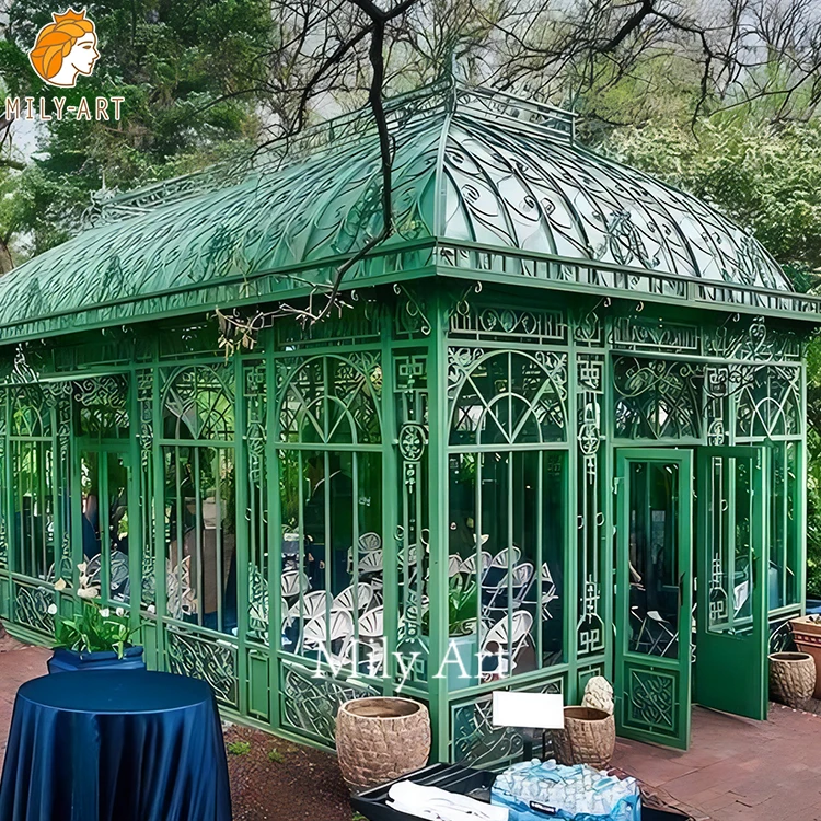 Large Size Backyard Iron Glass Greenhouse with Metal Frame for Sale