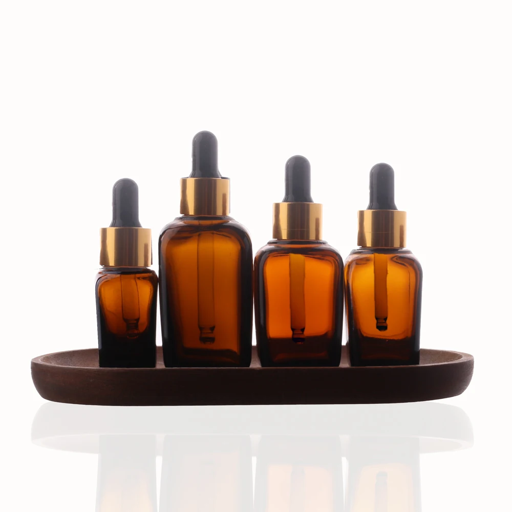Glass Bottle Chic Factory Direct Amber Square Multi-Capacity Option Refined and Prestigious Skincare Essential Oil Glass Bottle