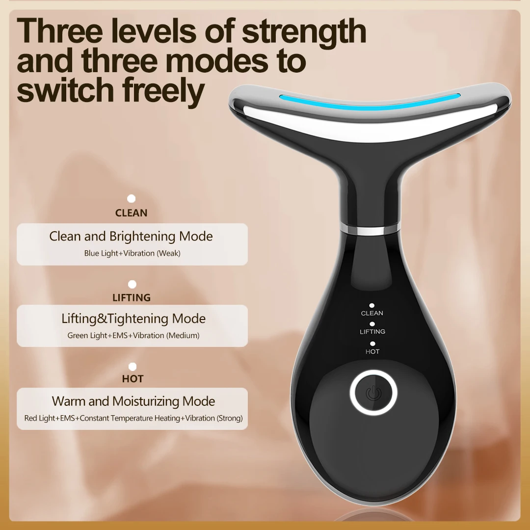 Beauty Home Use Face And Neck Massager Microcurrent Ems Led Photon Vibration Neck Beauty Device V Face Lifting Device