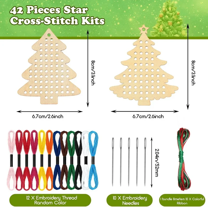 Hot Sale Christmas Trees Wooden Cross Embroidery Ornaments DIY Cross Stitch Kit