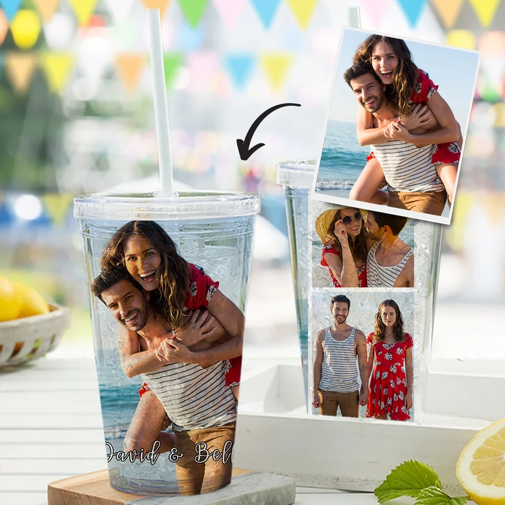 Personalized Photo Printed Straw Cup Designed Tumbler Cups In Bulk Drinking Cups With Straw