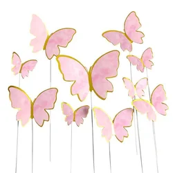 happy birthday cake topper mix  Decoration Gold Butterfly Paper Cake Topper Set Dressing on baking Topper Wedding Bride Dessert