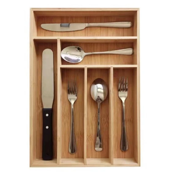 Wholesale  6 Slot Bamboo Divider Cutlery Drawer Organizer forks  and knifes storage for kitchen