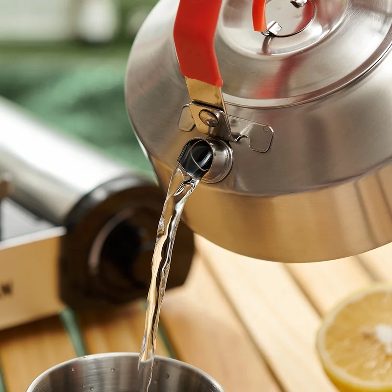 1.0L Stainless Steel Portable Kettle with Red Handle for Outdoor Camping Hiking Bushcraft-Coffee Tea & Cooking Pot Accessories