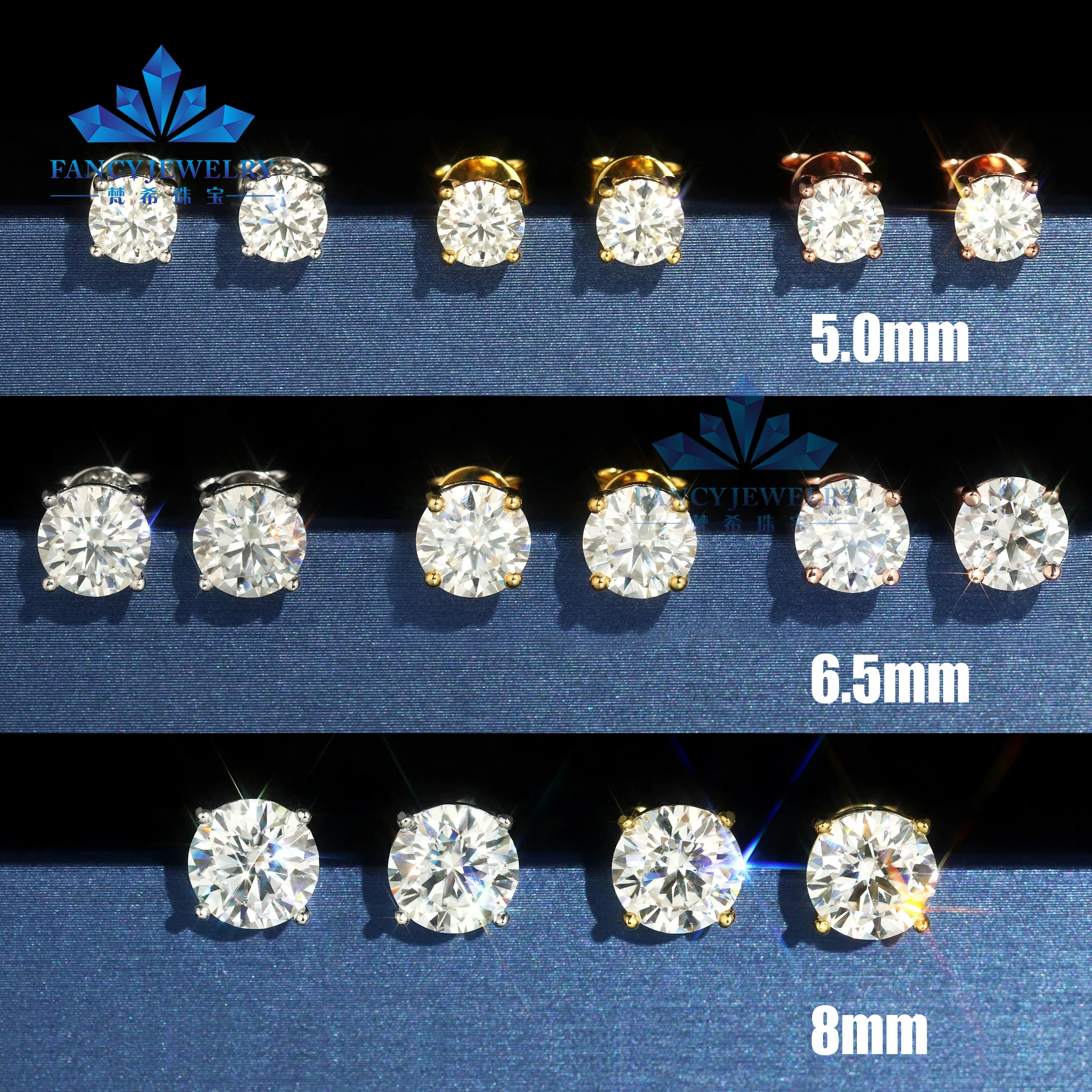5mm 6.5mm 8mm moissanite earring stud iced out vvs1 d color diamond sliver fine jewelry earrings custom 10k 14k 18k gold
