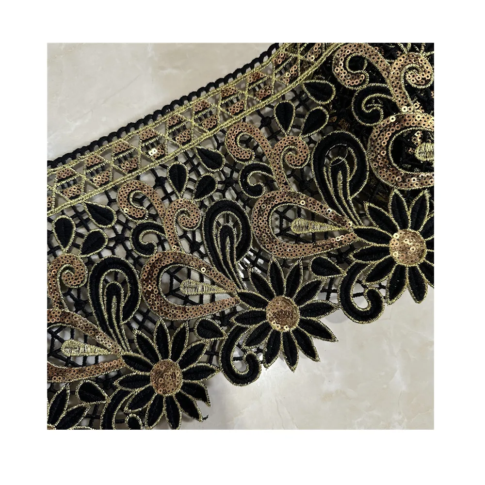 Fashion  sequin lace trim African lace trim Metallic Embroidered Motif Lace  Wide 18CM