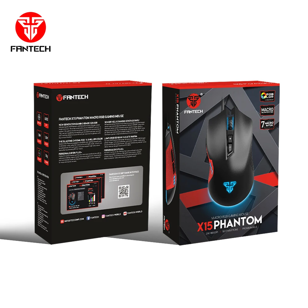 Fantech X15 PHANTOM RGB Illumination Macro programmable Best Price Good Selling OEM Logo Original Brand Quality Gaming Mouse