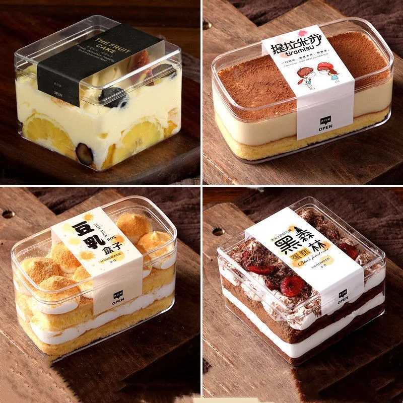 Plastic Boxes Acrylic Transparent Biscuit Durable Using Clear Rectangle Pastry Plastic Tiramisu Dessert Cake Box