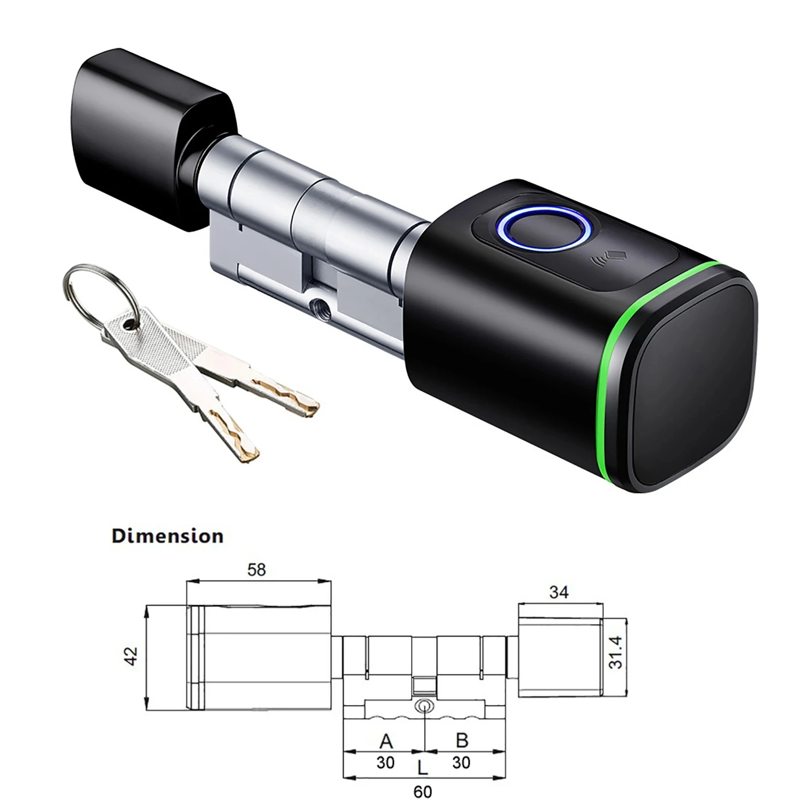 Tuya Bluetooth European Standard Fingerprint Type Smart Lock Cylinder