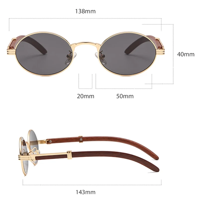 retro style metal sunglasses women round male gold steampunk small frame oval glasses for men brown blue wood pattern uv400