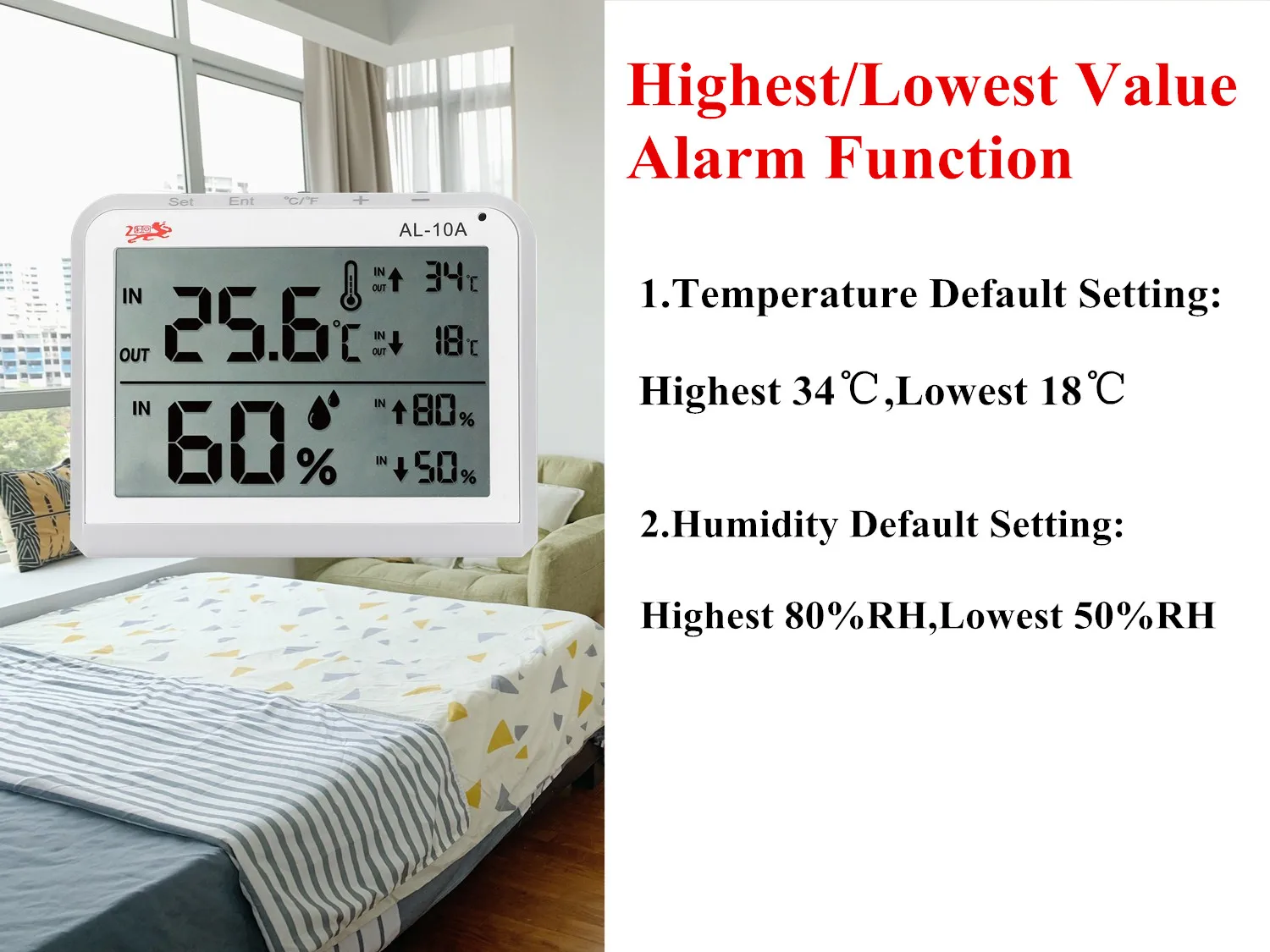 Home Dual Mode Indoor/Outdoor Digital Thermometer High Accuracy Hygrometer For Baby Room With LCD Display & Value Alarm Function