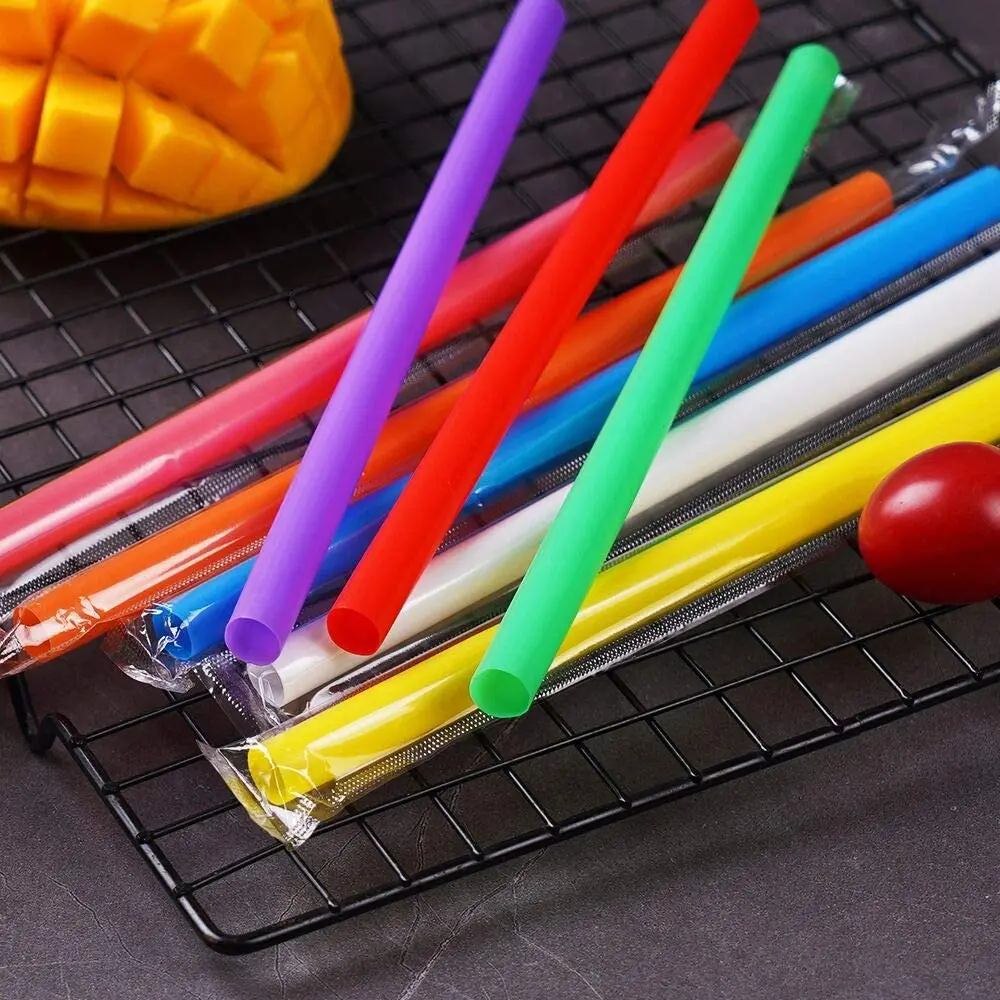 Custom Logo Printing 12mm 240mm Disposable Individually Wrapped Hard PP Plastic Boba Bubble Tea Drinking Plastic Straws
