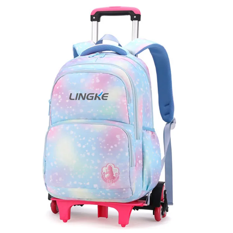 Trolley School Bag with Six Wheels Fashionable School Trolley Bag For Girls Easy Climb Stairs School Bag With Trolley