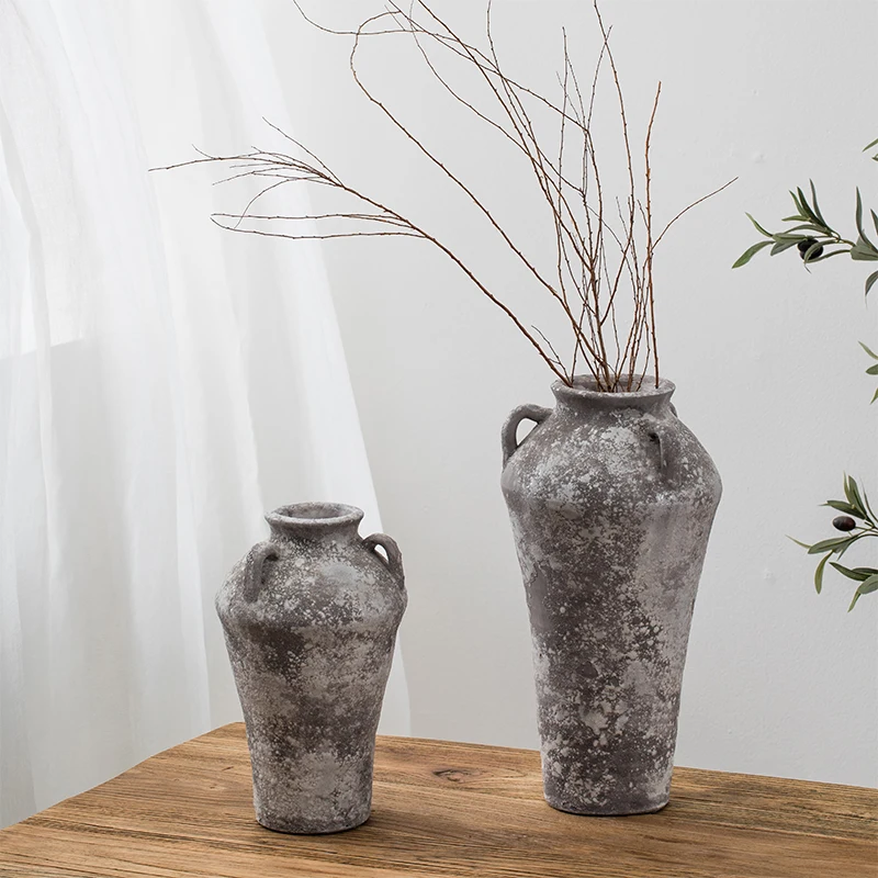 Antique style indoor big flower vases classic home decoration ceramic floor large vase with handle