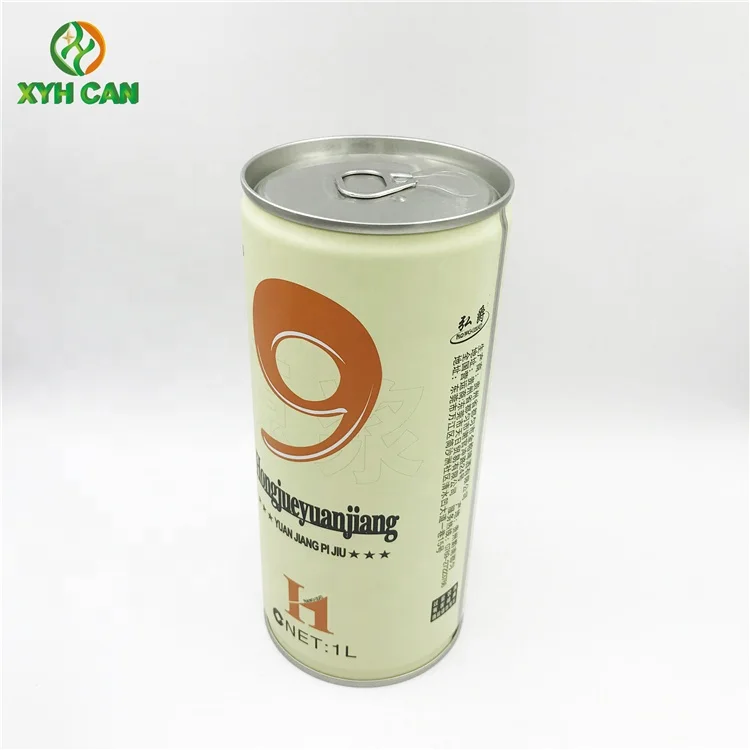New Arrival 1L round Metal Beer Tin Can 1000ml Volumetric Beverage & Tea Storage Container with Ring Use Promotion