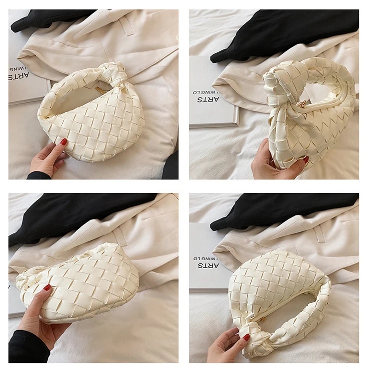 Guangzhou Factory Women Fashion Designer Woven Cross Armpit Hobo Knot Bags Ladies Handbags Clutch Bag Purses Croissant Bag