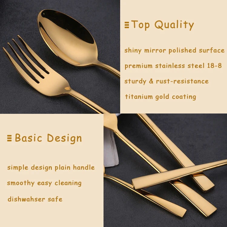 Bulk Wedding Flatware Shiny Mirror Gold Plated Stainless Steel Restaurant Cutlery