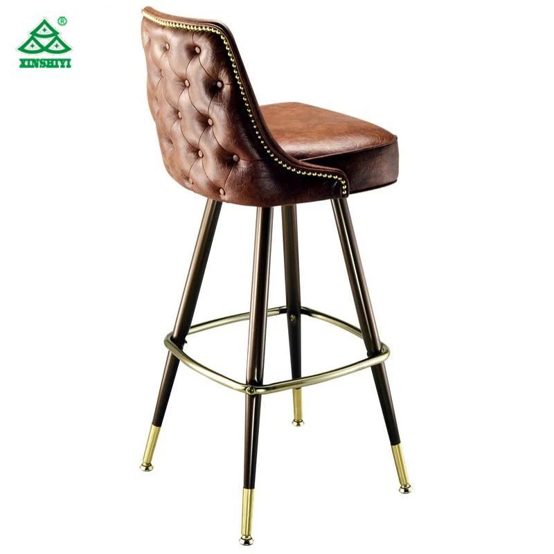 Modern Leather Bar Stool Seat High Chair with Metal Base Legs