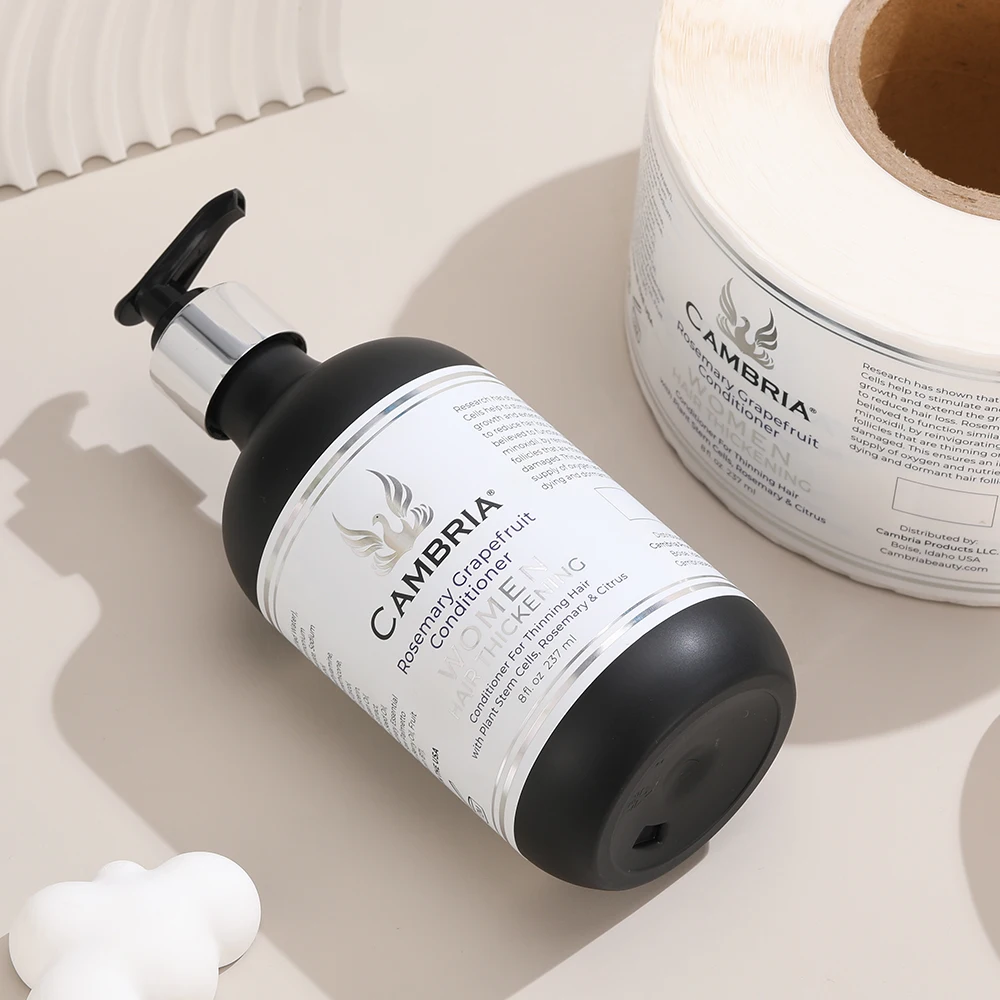 Custom logo printing silver foil sticker shampoo bottle cosmetic labels adhesive paper stickers roll for packaging