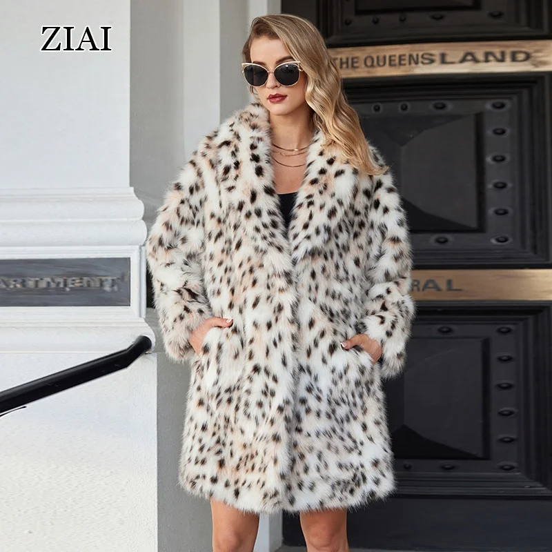 High Quality Soft Leopard Spot Printing Fur Coat For Women Winter Oversize Fur Coat Luxury Leopard Faux Fur Coat
