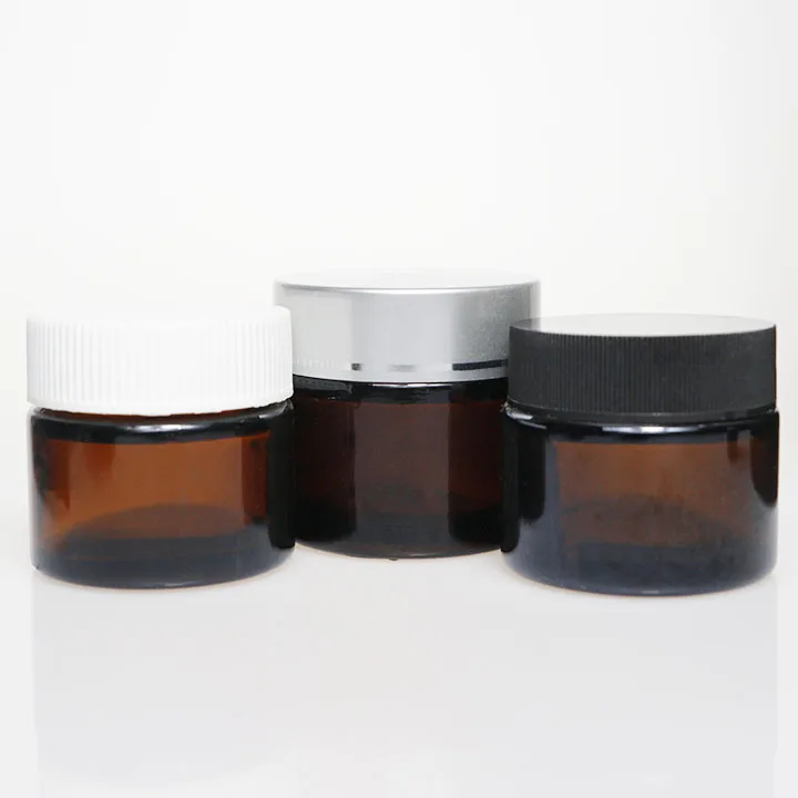 15ml 30ml 50ml Brown Glass Refillable Cosmetic Jars Empty Face Cream Lip Balm Storage Container Pot Bottle With Black Lids