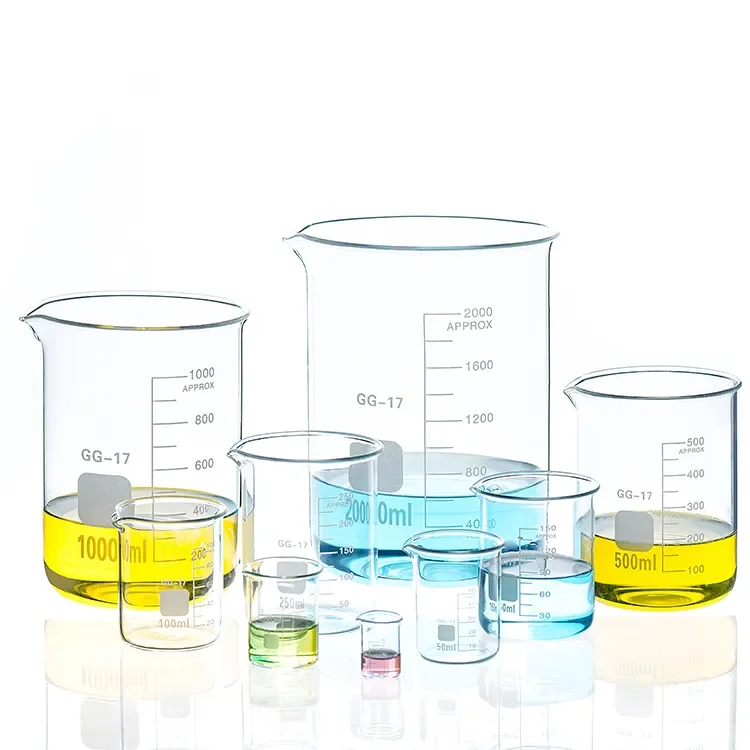 Laboratory Borosilicate Glass Beaker Low Form Clear Glass Beaker 250ml 500ml 1000ml with Graduations