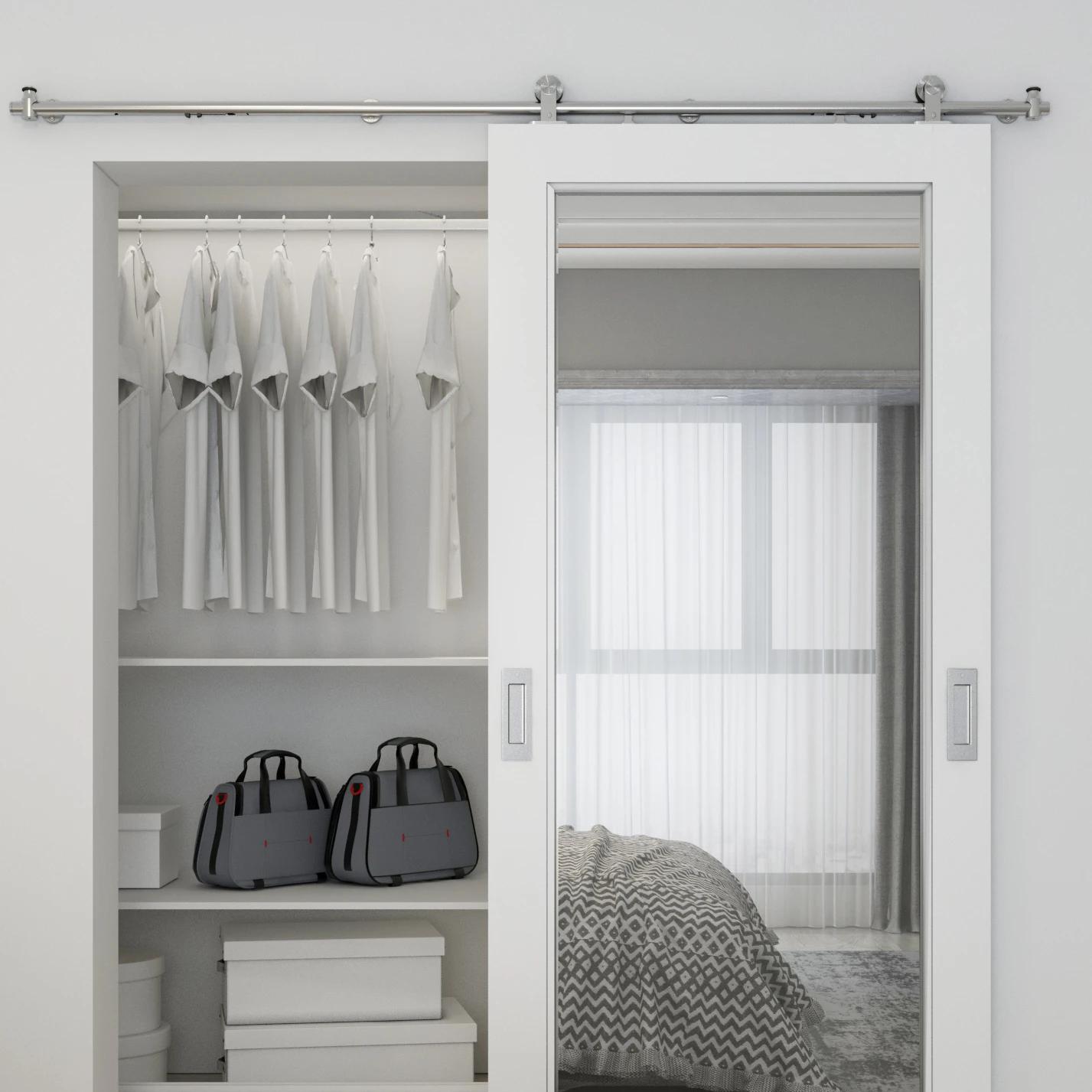 Современная система из нержавеющей стали с верхним креплением и раздвижным зеркалом дверная тикового дерева мягким закрытием для отеля или ванной комнаты