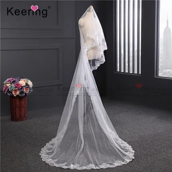 Красивые длинные свадебный аксессуар для волос, Свадебные аксессуары Фата с Длинная свадебная юбкой из фатина и кружева вышитые края WHDA-007