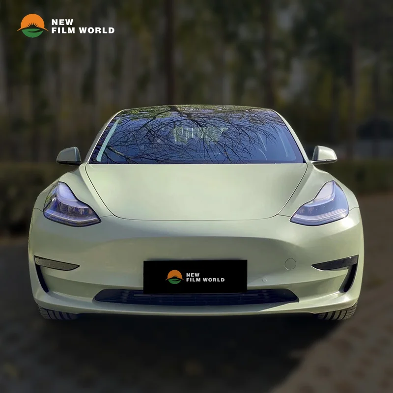 PET Satin Khaki Green Car Wrap Film car wrapping film vinyl Stickers High Glossy car wrap vinyl film