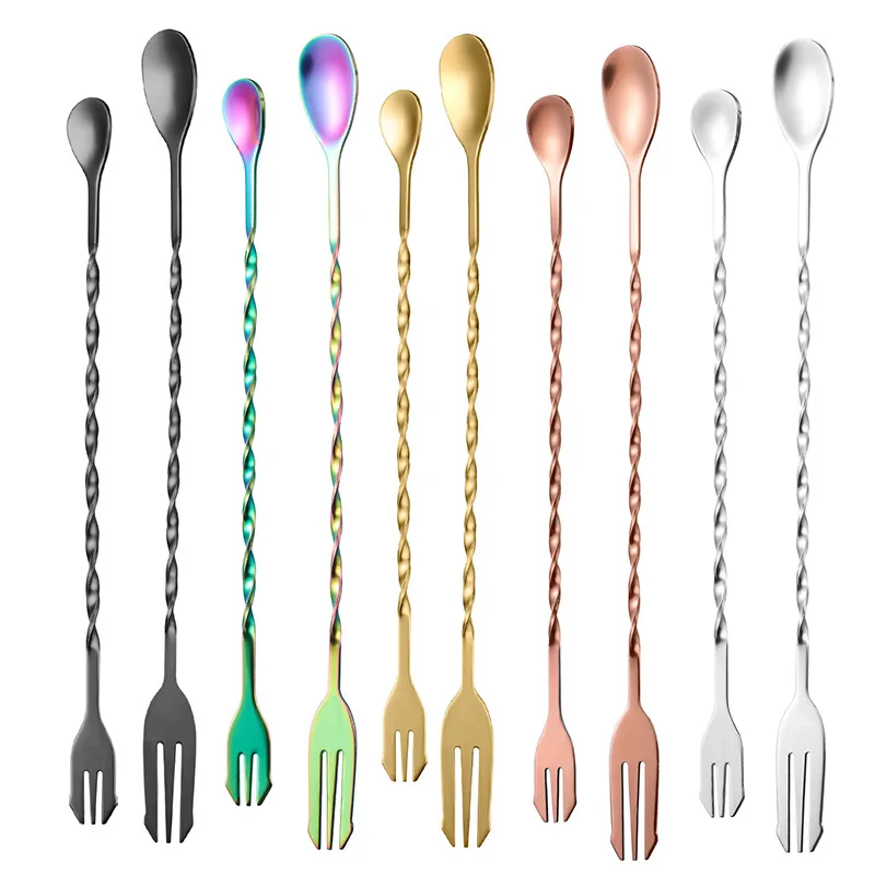 Custom Logo Stainless Steel Bar Spoon 27/30/33/40/50cm Swizzle Stick Cocktail Silver Gold Black Cocktail Spoon