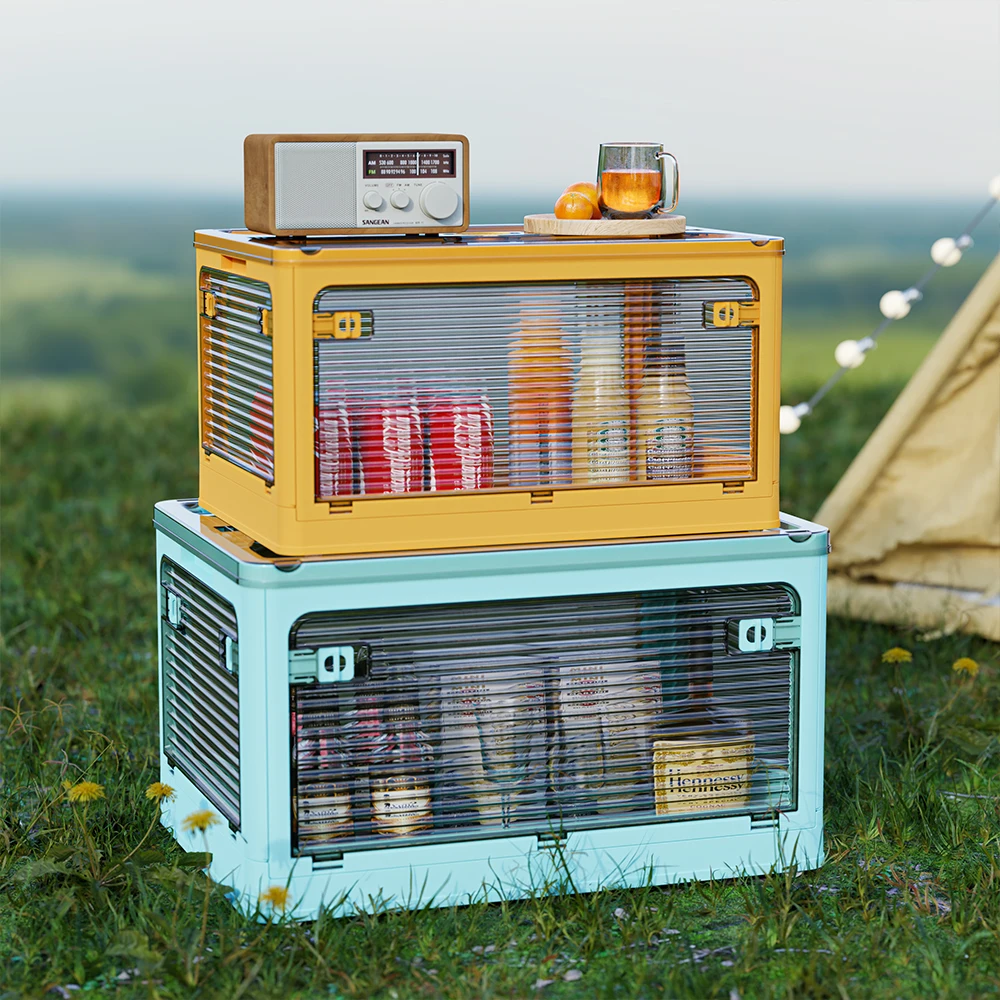 Folding Collapsible Storage Box Plastic Foldable Bins Stackable Container Basket Tool Trunk Organizer Clear Camping