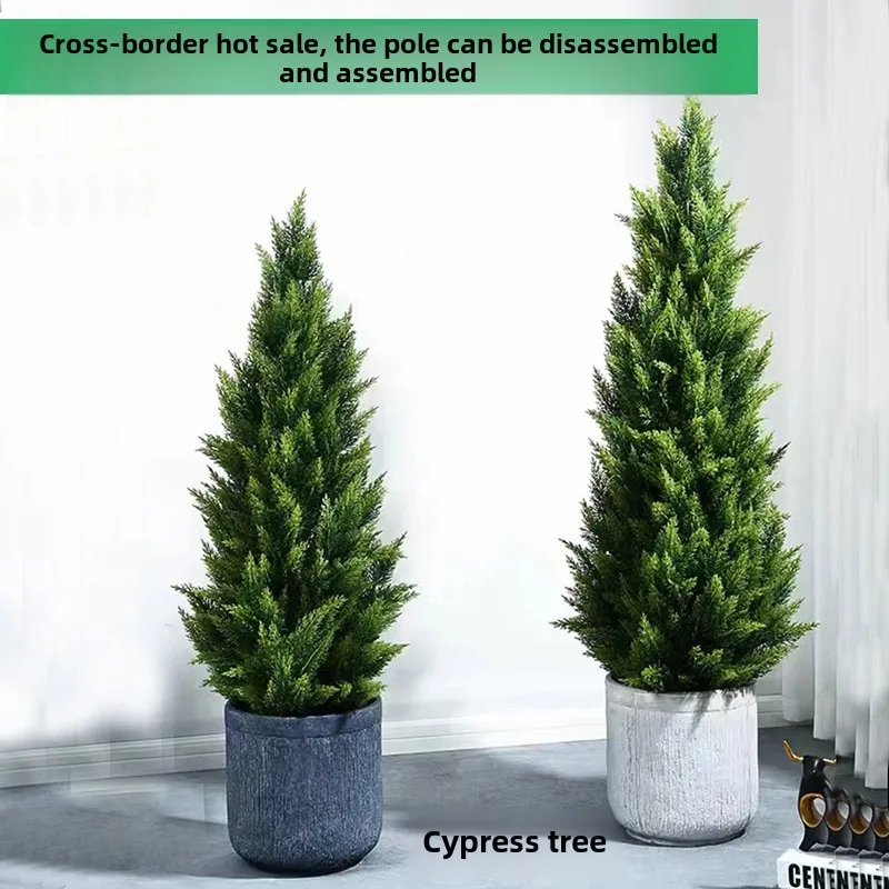 Cross-Border Removable Indoor Hotel Pine Cypress Tree Ornament Simulated Christmas Tree Ornament Potted Artificial Plant