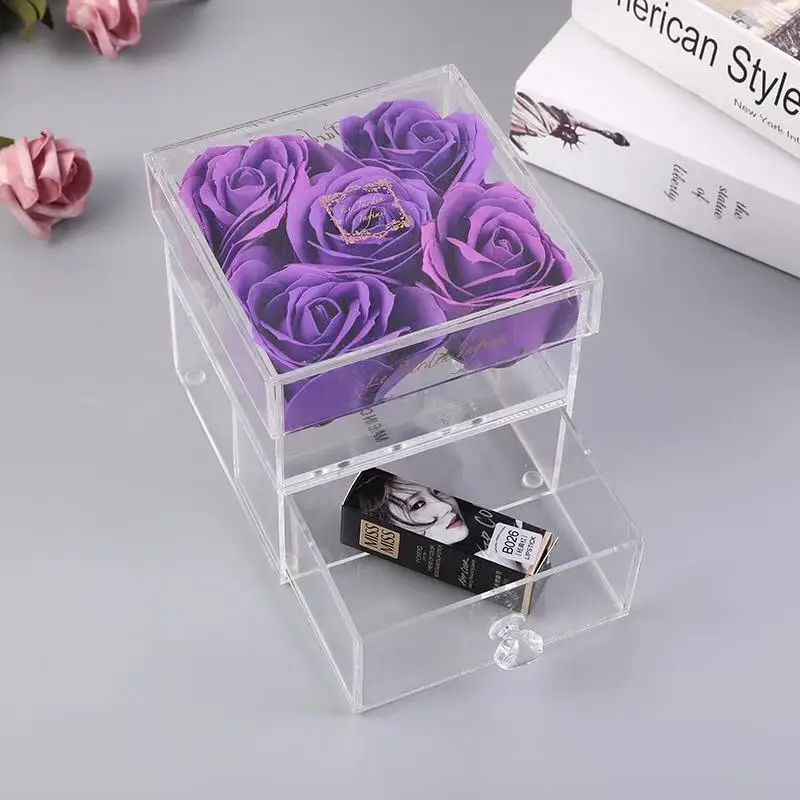 Popular Gift Box Acrylic Flower Box For 4 Roses Display Box