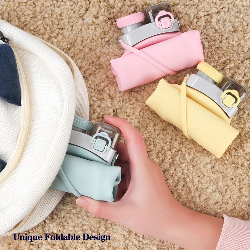 New portable 600ML foldable silicone unique water bottle folding cup