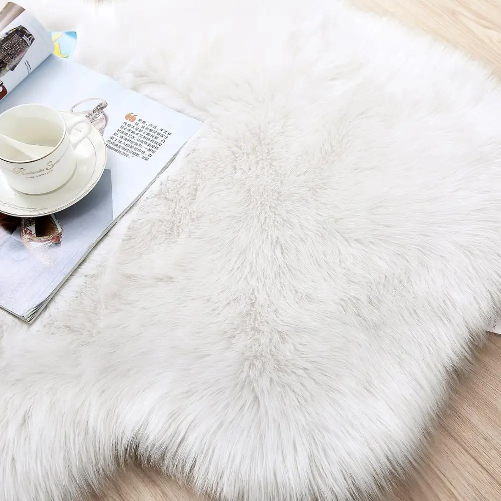 Long Hair Solid Mat Seat Pad Home Decor Luxury Rectangle Soft Sheepskin Fluffy Area Rug Faux White Fur Carpet