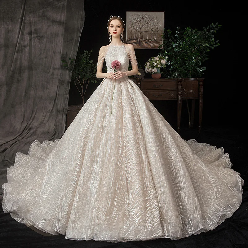  New Arrivals Luxury Wedding Dress Tassel Halter Bridal Gowns Girl