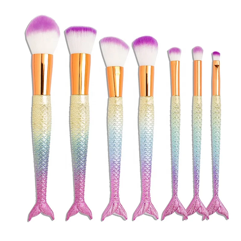 7pcs Mermaid Fish Makeup Brushes fish shape makeup brush set fish skin brush