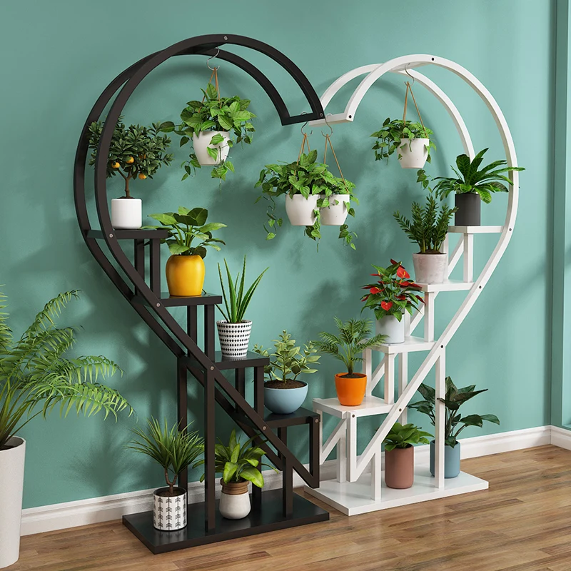 
Household balcony decoration shelf living room simple floor type indoor circular heart-shaped new flower rack 
